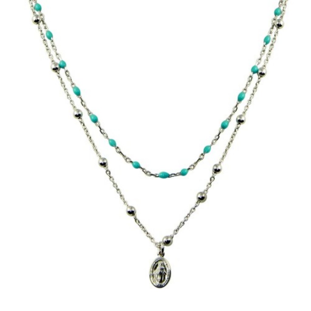 Silver Layer Medallion Turquoise Beads Necklace